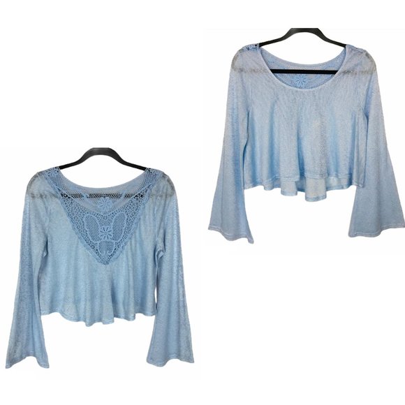 MINE blue flare long sleeve crop top shirt medium - Picture 3 of 4